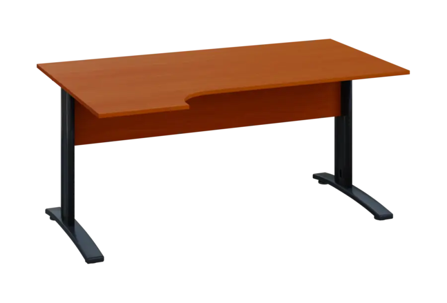 ERK 18 - 164 stůl kancelářský, rohový, levý, kovová podnož černá, deska 18 mm, široký 1600 mm, třešeň šumavská